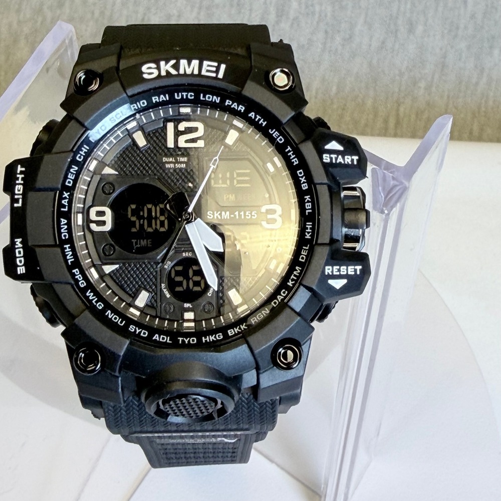 SKMEI 1155B Mens Dual Time Digital Analog Sport Watch Black 5ATM Waterproof